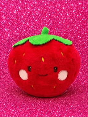 Pink Sky🍓WEIGHTED Strawberry Plush Toy Snug Bud - Red and Green